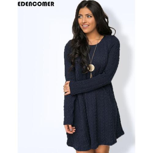 Autumn New 2019 Europe and The United States Long Sleeve Knit Dress Pullover Female Solid 8 Colors Mini Dresses for Women