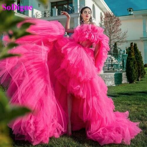 SoDigne Pink Evening Dresses 2021 Long Sleeve Ruffles Tulle Party Dress Lace Cape Maternity Women Formal Evening Gown