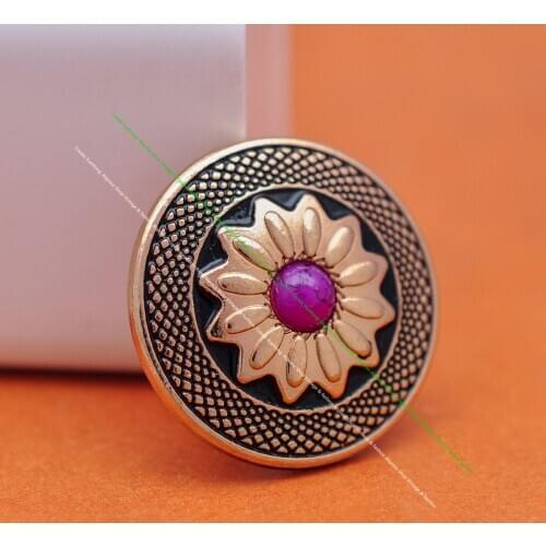 10PC Gold Flower Black Turquoise Leathecraft Accessories Concho Screwback 1"