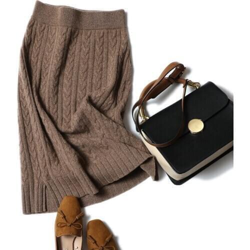 100% cashmere cable knitted skirt women fashion elegant winter warm knitwear