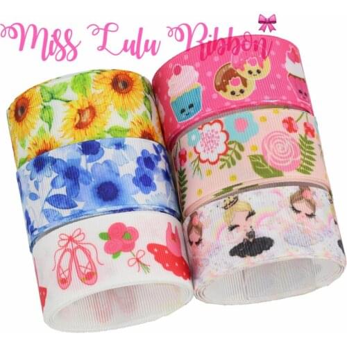 16mm-75mm Ballet Girl Dress Watercolor Flower Printed Grosgrain/Foe Ribbon Hair Band Making 50yards/roll DIY Party Gift Decor