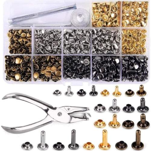480 Sets Leather Rivets Double Cap Rivet Leather Studs with Pliers Fixing Tools for DIY Leather Craft Clothing Bag Belt Shoes