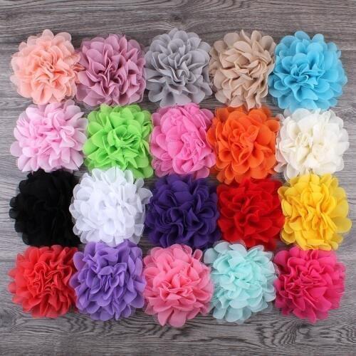 50pcs/lot 4.7" 20colors Fluffy Chiffon Mesh Lace Flowers For Children Hair Accessories Artificial Fabric Flowers For Headbands