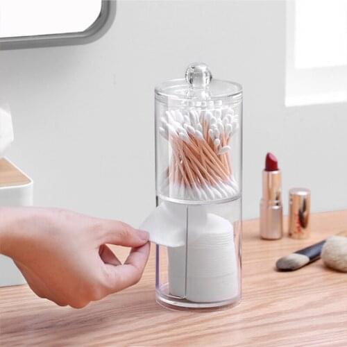 2 in 1 Acrylic Transparent Makeup Storage Box Cotton Swab Storage Container Cosmetic Makeup Cotton Pad Organizer Holder