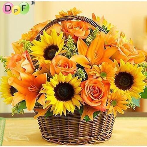 Diamond Mosaic Crafts Needlework Flower basket sunflower Diy Diamond Painting Embroidery Gift Pasted Square mosaic Drill decor
