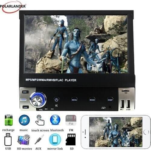 1 Din 7 Inch Car Radio MP5 Bluetooth Full Touch Car Audio Video Manual Retractable Screen Mobile Phone Interconnection 12V