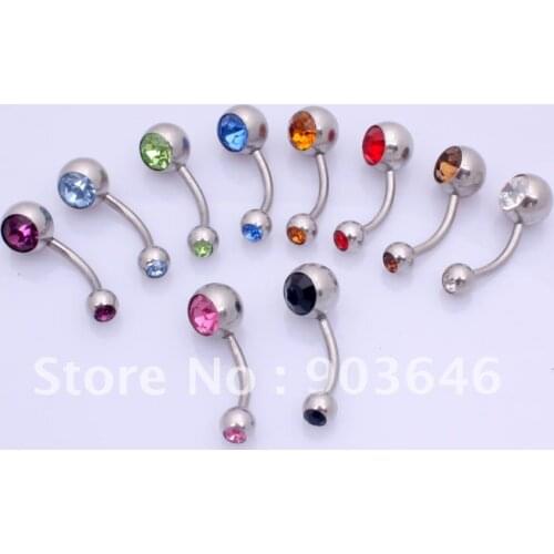 Free shippment 50PCS Body Jewelry-Double Crystal gems Navel Belly Button Navel Barbells 14gx10x5/8mm