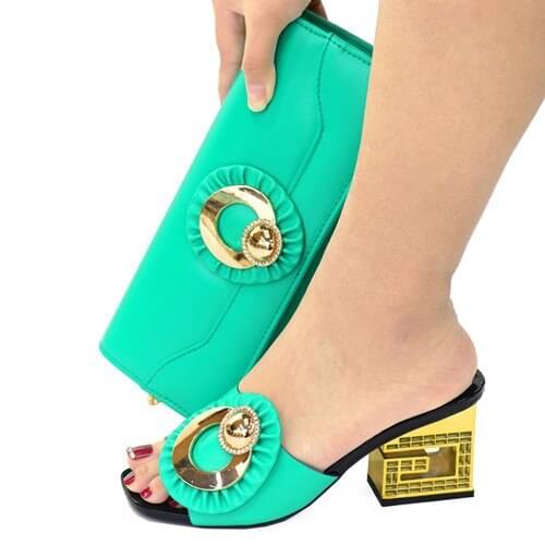Doershow very nice Shoes and Bag Set African Sets teal Color Italian Shoe Bag Set Decorated with Rhinestone High Quality! SGC1-9