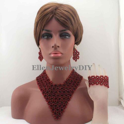 2019 Hot Sale Garnet Crystal Beads African Jewelry Sets earrings Plated Women Wedding Party Necklace Set Free Shipping W13430