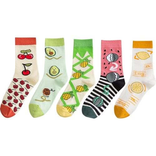 Lovers' Cotton Socks Happy Funny Travis Scott Skate Crew Mens Socks with Avocado Lemon Watermelon Fruit Printing Large Size