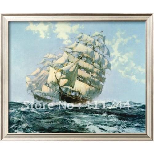 Sailboat oil painting Seascape painting hand painted Wall Art Ariel and Taeping by Montague Dawson High quality free shipping