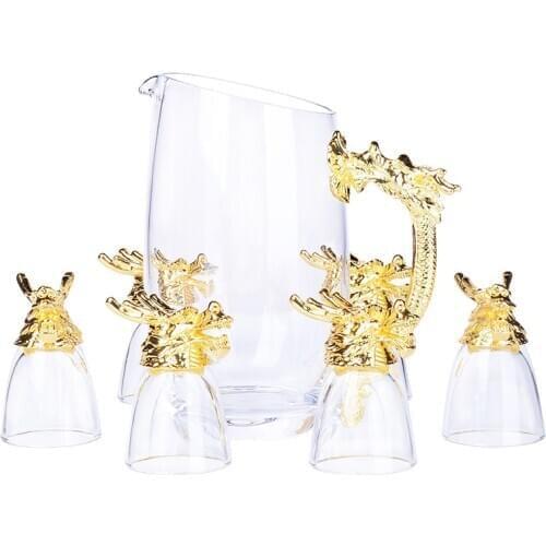 Chinese Retro Twelve Zodiac Sign Faucet Spirits Liquor Shot Glass Decanter Set 3D Metal Dragon Head Sake Vodka Cups Dispenser