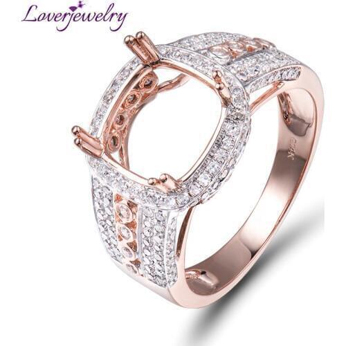 LOVERJEWELRY 18kt Rose Gold Inlay Natural Diamond Ring No Center Gemston Ring Bracket Engagement 12*14mm GEM Rings Jewelry
