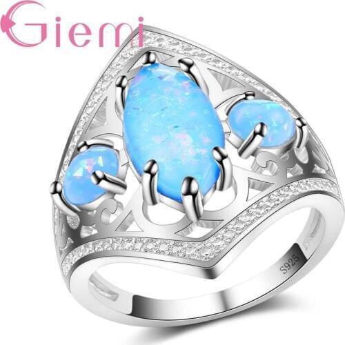 Exaggerate 925 Sterling Silver Hollow Rings Paved Big Oval Fire Opal Stone Luxury Jewelry for Women Lovers Favorite Gift