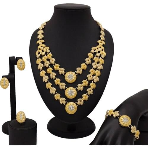 Fashion Bridal African Jewelry Set Beautiful Wave Necklace Earrings Ring Bracelet Female Nigerian Wedding Jewelry Sets