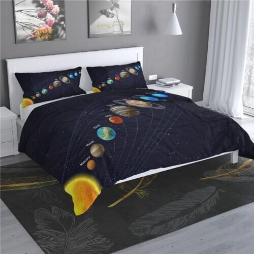 Solar System Duvet Cover Bed Young 3D Planet Space Children Bed Cover Single Double Cartoon Bedding Set For Boys Teenager