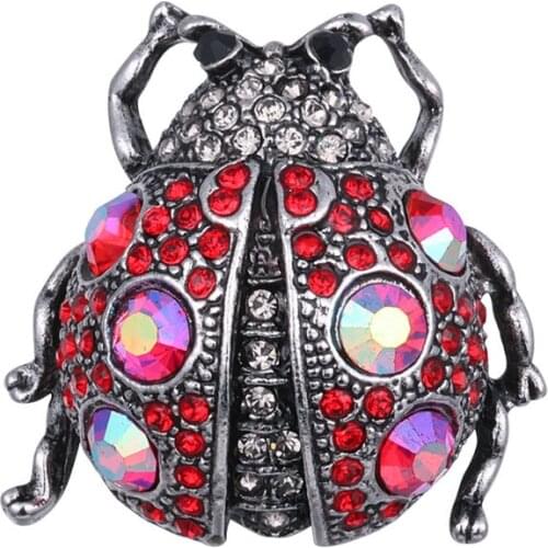 Red Crystal Ladybug Brooch Pins Black Rhinestone Insect Brooches for Women Girls Suit Shirt Accessories Kids Gifts Charm Broche