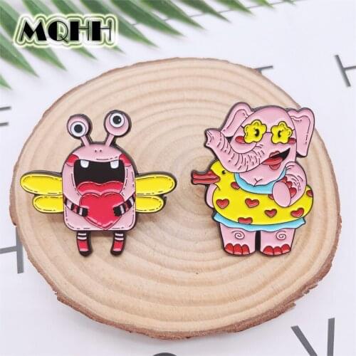 Creative Fun Animal Elephant Bee Enamel Pins Colorful Bright Love Alloy Brooch Punk Badge Woman Jewelry Gift For Friends