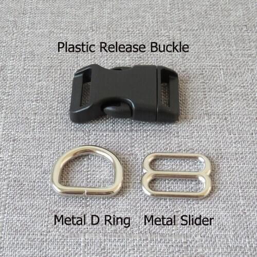 50 sets/lot 20mm webbing Plastic buckle metal D ring adjuter strap buckle slider for pet dog collar necklace handmade accessory