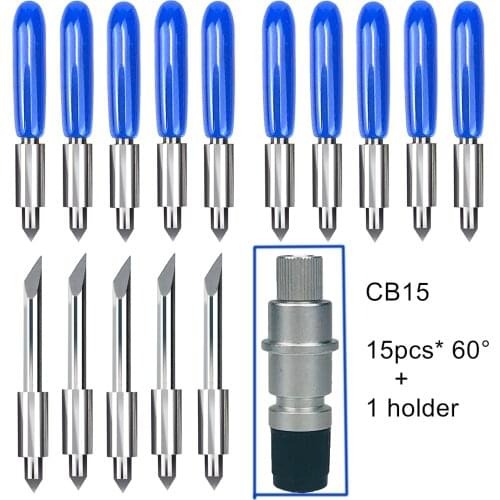 60 Degree 15pcs Plotter Blades Vinyl Cutter Knife for Silhouette Cameo Graphtec CB15 +1pc Blade Holder Engraving Tool Sharp