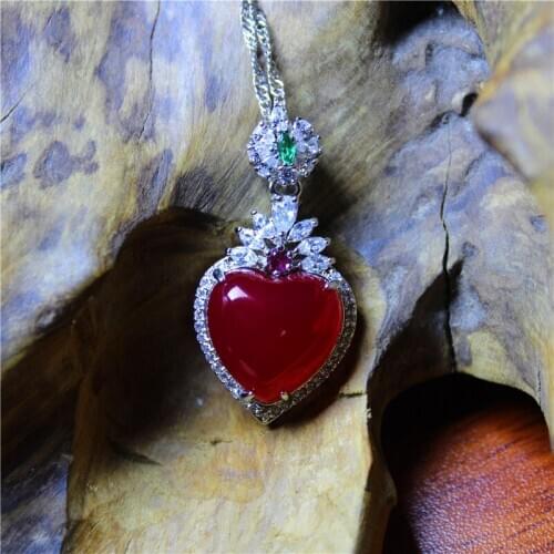 Liemjee Wholesale Fashion Jewelry Inlaid Red Agate Silver Plated Heart Necklace For Woman Feature Luxury Namour Charm Gift