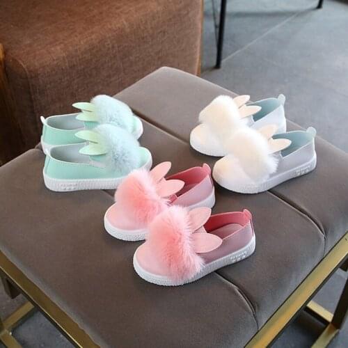 Children Loafers Slip-on Rabbit Fluffy Solid Color Lovely Girls Princess Shoes 21-30 Toddler Soft Comfy Cute Kids Casual Shoes