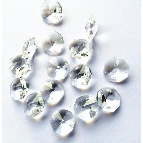 Free Metal rings,50pcs/lot 14mm Chandelier Crystal Bead Door/ Window Crystal Octagon Beads in 2 holes Home Decoration Accessorie