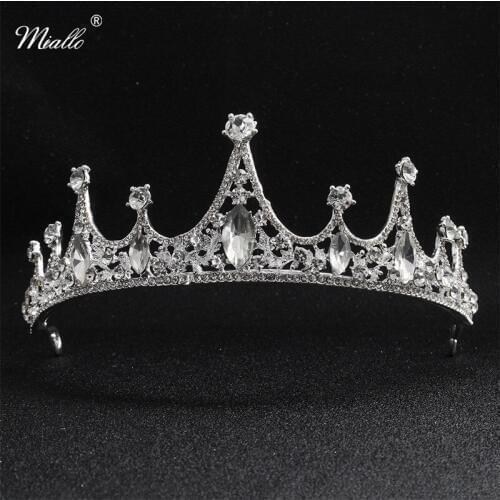 Miallo 2019 Newest Rhinestone Alloy Wedding Tiaras and Crowns Queen Princess Diadem Brides Tiara Headpieces for Bridal