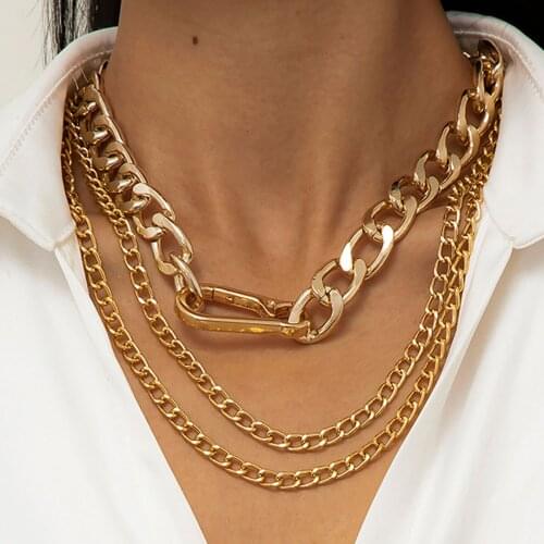 3Pcs/Set Multilayer Punk Rock Thick Necklace Retro Miami Metal Chunky Cuban Containment Necklaces Fashion Glamour Girl Jewelry