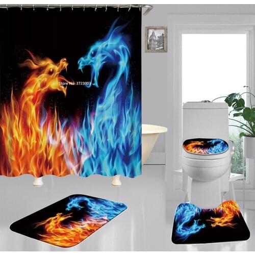Fashion Dragon and Phoenix Pattern High-definition Digital Printing Shower Curtain Bathroom Non-slip Floor Mat Toilet Seat