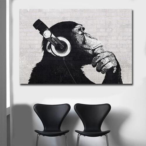 DJ Monkey Wall Art Canvas Painting Art Animal Painting Wall Art Modular Picture for Living Room Cuadros Boys Bedroom Decor