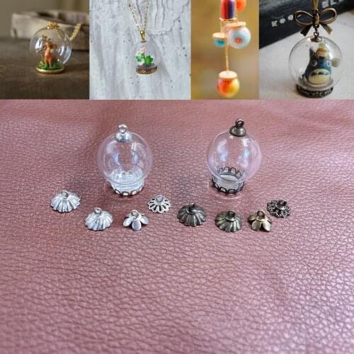 20x12mm Mini round glass globe dome lace base beads cap set glass globe set glass vial pendant necklace glass cover craft decor