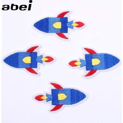 5pcs/lot Quality Cartoon Rocket Stickers for garments DIY iron on Patches Handmade Jeans Sweaters appliques Embroidery Badge