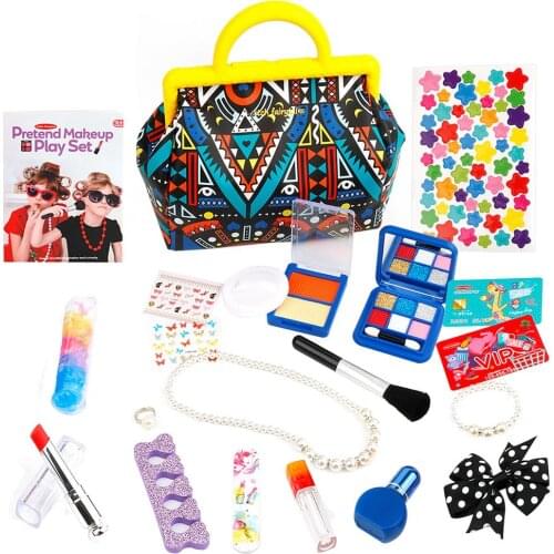 New Girls Pretend Play Makeup Set Fake Make Up Kit With Cosmetic Bag Washable Girls Toys Portable Girls Cosmetic Kit Toy Gift