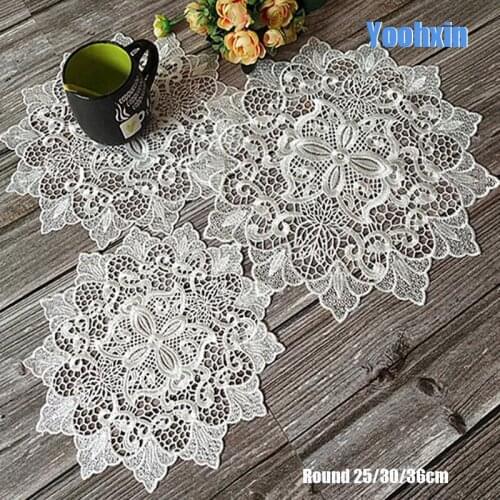 New Lace white Round Embroidery table place mat drink pad Cloth dish placemat cup mug dining tea coaster Christmas doily kitchen