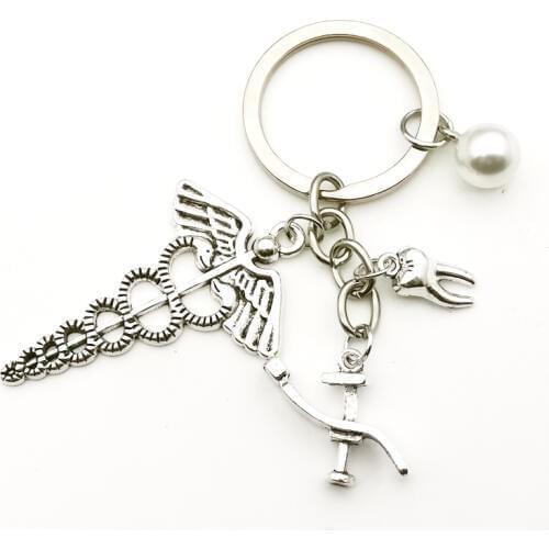 New Pearl Dentist Keychain Cute Tooth Pendant Keychains Jewelry Women Bag Charm Fashion Gift Hand Made Keyring Stranger Things