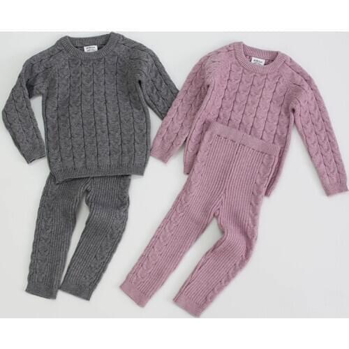 Infant Baby Boys Girls Knit Base Shirt Long Sleeve Top + Pants Clothing Sets Autumn Winter Kids Pure Color Boy Girl Suit Clothes