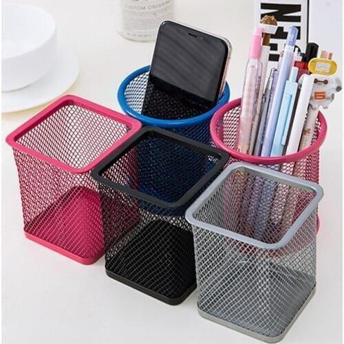 10cm Mesh Metal Pen Pencil Brush Pot Holder Storage Container Office Desk Organizer Office Storage Pencil Holder