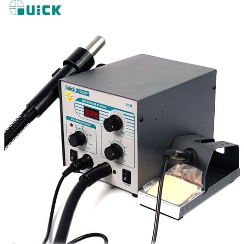 Original Quick 706W+ 2 in 1 SMD BGA Rework Station Hot Air Gun Desoldering Station for Phone Repair Welding Tool Digital Display