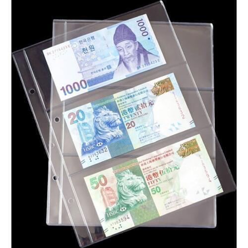 PVC Album Pages 3 Pockets Money Bill Note Currency Holder PVC Collection 180x80mm Albums Folders