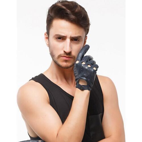 Fashion Mens Leather Gloves Nappa Sheepskin Men Genuine Leather Button Breathable Wrist Male Driving Gloves Free Shipping