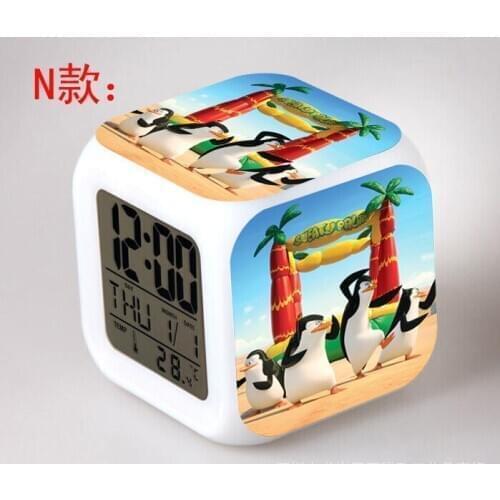 The Penguins of Madagascar LED 7 Color Flash Digital Alarm Clocks Kids Night Light Bedroom Wake Up Clock reloj despertador