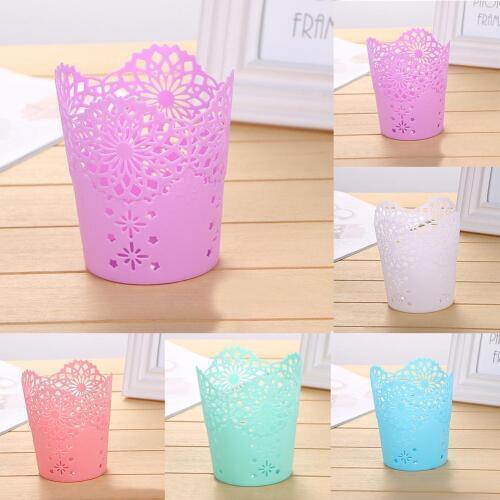 Hollow Flower Brush Pen Pencil Pot Holder Container Desktop Organizer Decor