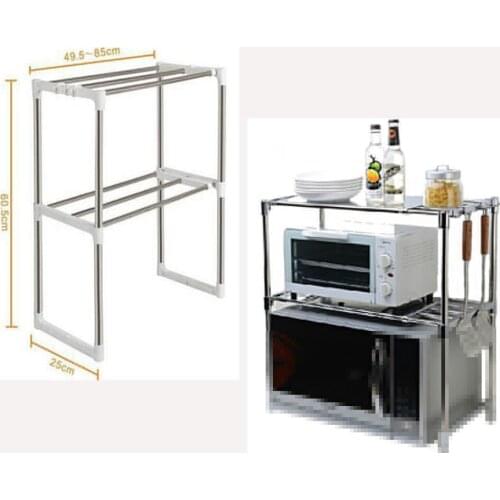 Adjustable High Quality Microwave Oven Shelf Rack Standing Type Multi-functional Double Kitchen Storage Holders Stainless Steel