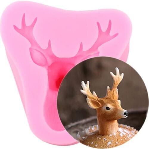 Christmas Deer Head Silicone Molds 3D Handmade Soap Resin Clay Mould Fondant Cake Decorating Tools Chocolate Gumpaste Moulds
