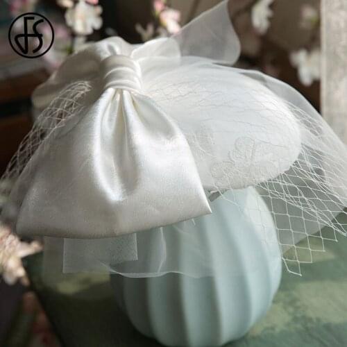 FS White Fedoras Hat For Church Wedding Fascinator Hats Womens Mesh Vintage Lady Bride Cocktail Party Cap Derby Hats