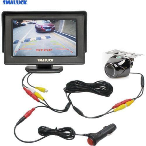 SMALUCK 4.3" TFT LCD Car Monitor 2 Video Input + Car Camera Rear View Backup Camera Security System Parking Reversing System
