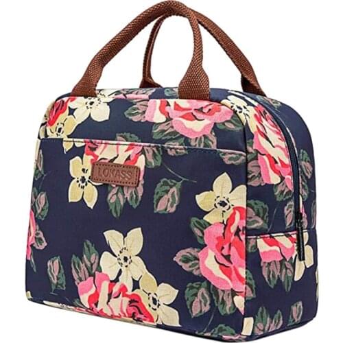Lunch Bag Cooler Bag Women Tote Floral Printing Insulated Lunch Box Water-resistant Soft Liner Thermal Lunch Bag