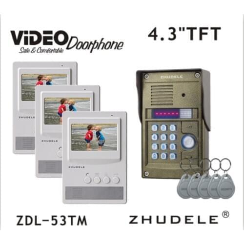 ZHUDELE New Arrival RFID Panel 4.3" Video Door Phone Home Security Intercom System + RFID Camera Night Vision Waterproof Cover