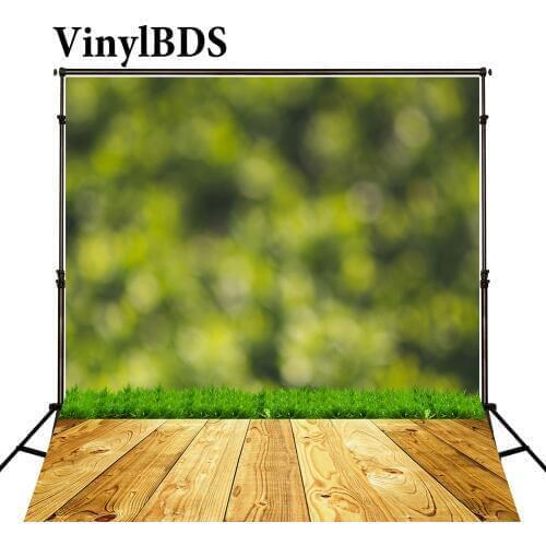 VinylBDS Background Green Grass Backdrops Bokeh Wall Backdrop Wooden Floor Backdrop Photography Background Kids Studio
